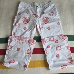 Vintage RIFLE White w Red Starbursts Flared Pants Made In ITALY Size 28